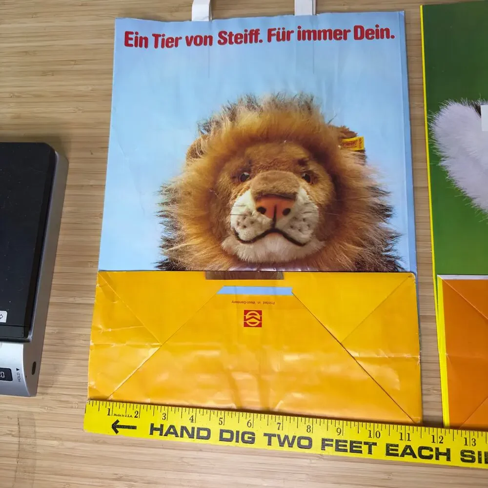 Vintage 70s‎ Steiff Teddy Bear Paper Shopping Bags Made In West Germany Lot of 2